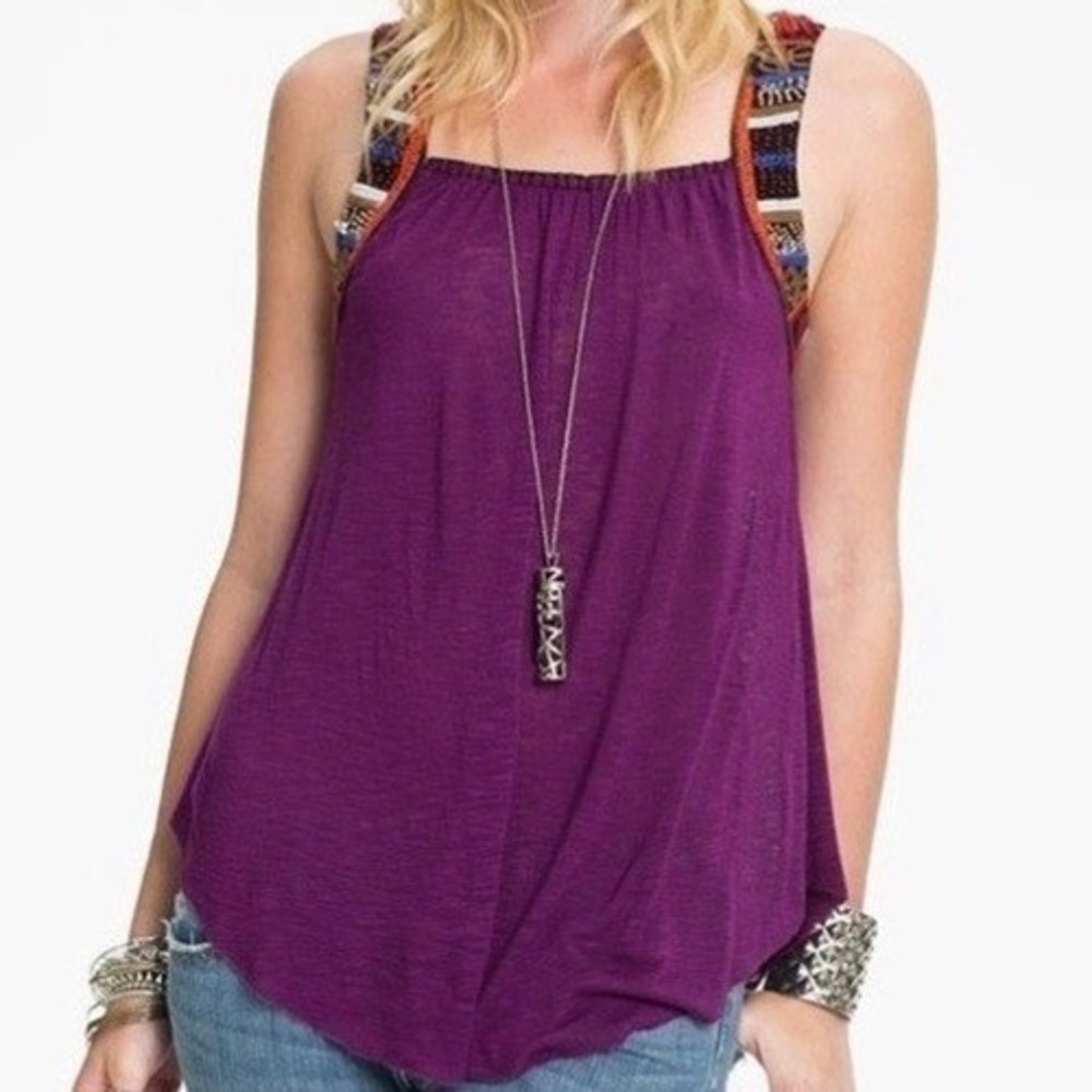 NWT Free People Plum Lush Tank Top Purple Embellished Beaded Boho XS
